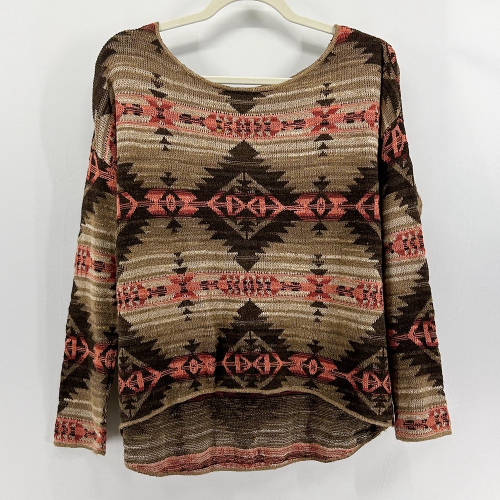 Denim & Supply Ralph Lauren Pink Brown Southwestern Boat Neck Sweater Medium